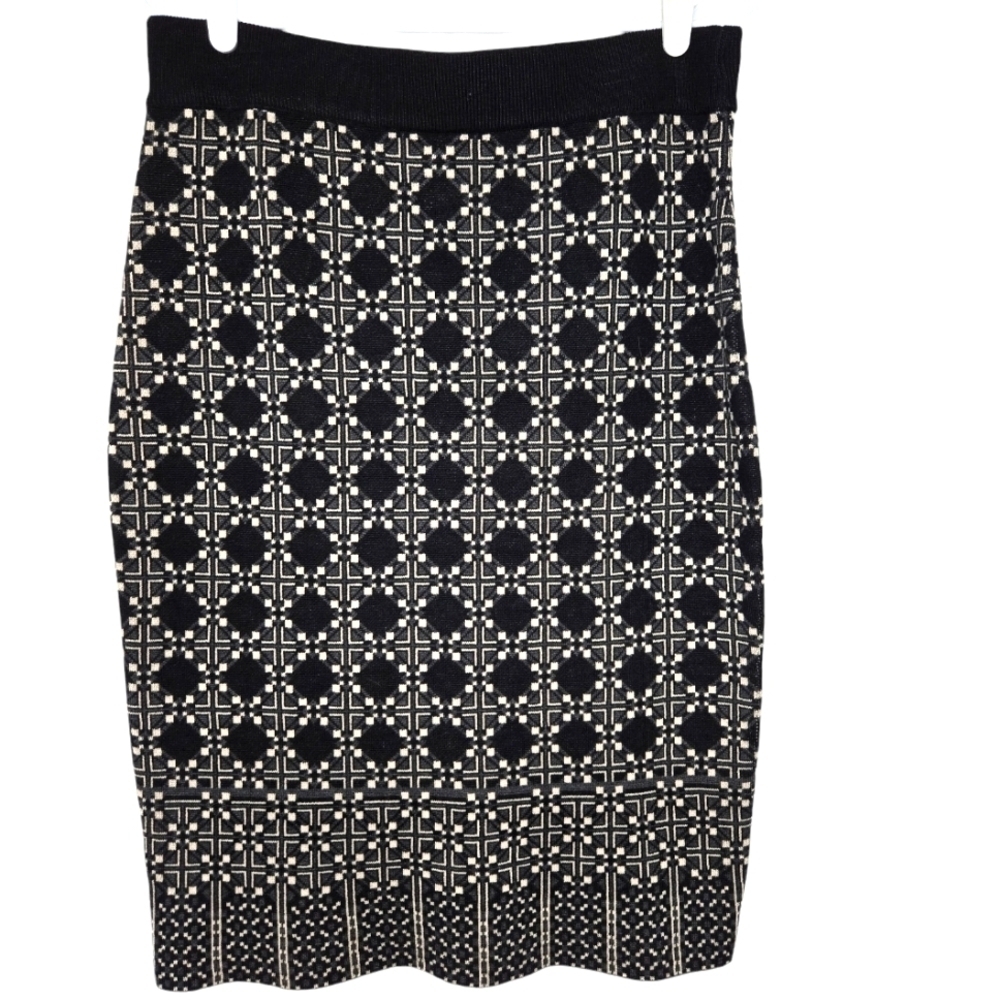 MAX STUDIO WOMENS MID LENGTH PENCIL SKIRT BLACK/WHITE DESIGN SIZE LARGE